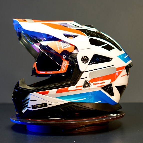 Capacete LS2 Pioneer II Namib White Red Blue Branco Vermelho Azul Adventure Big Trail Com Pala