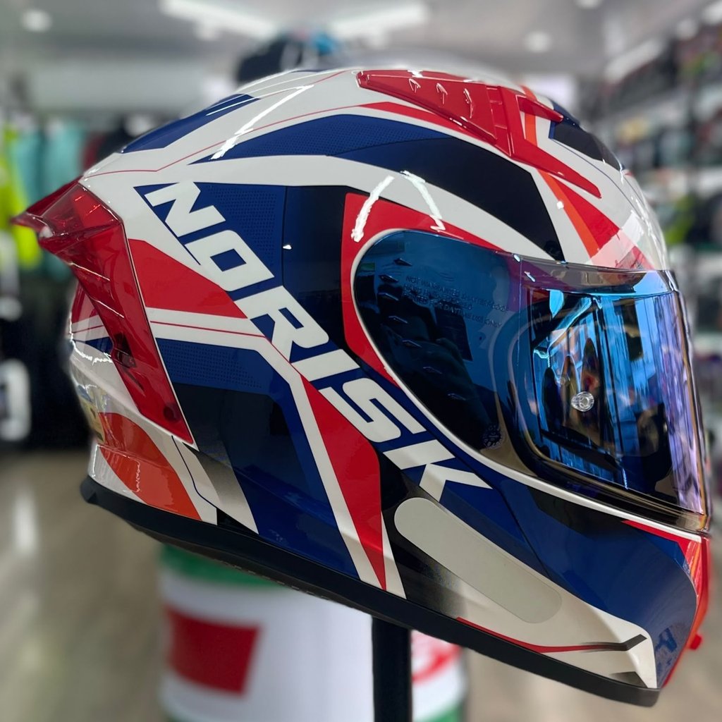 Capacete NORISK FLOW PULSE WHT BLUE RED + VISEIRA E AEROFOLIO DE BRINDE