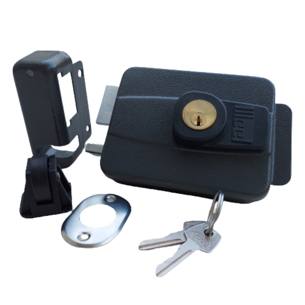 Fechadura Elétrica Sobrepor Dupla 12V e 110V com Cilindro Fixo 45mm Porta Portão com Abertura para Dentro Esquerda e Direita