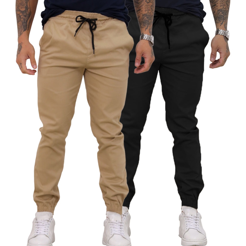 Kit 2 Calças Jeans Camuflada Rasgado Masculina Jogger Com Punho Lycra Promoção