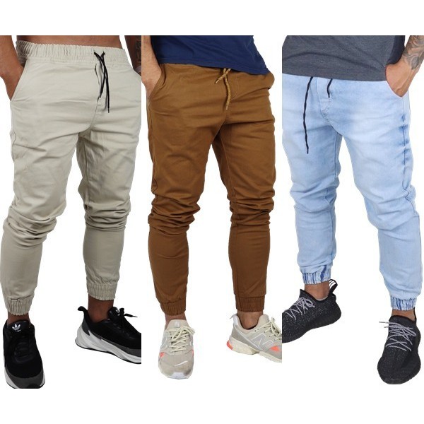 Kit 3 Calças Jeans Camuflada Masculina Jogger Com Punho Lycra Promoção