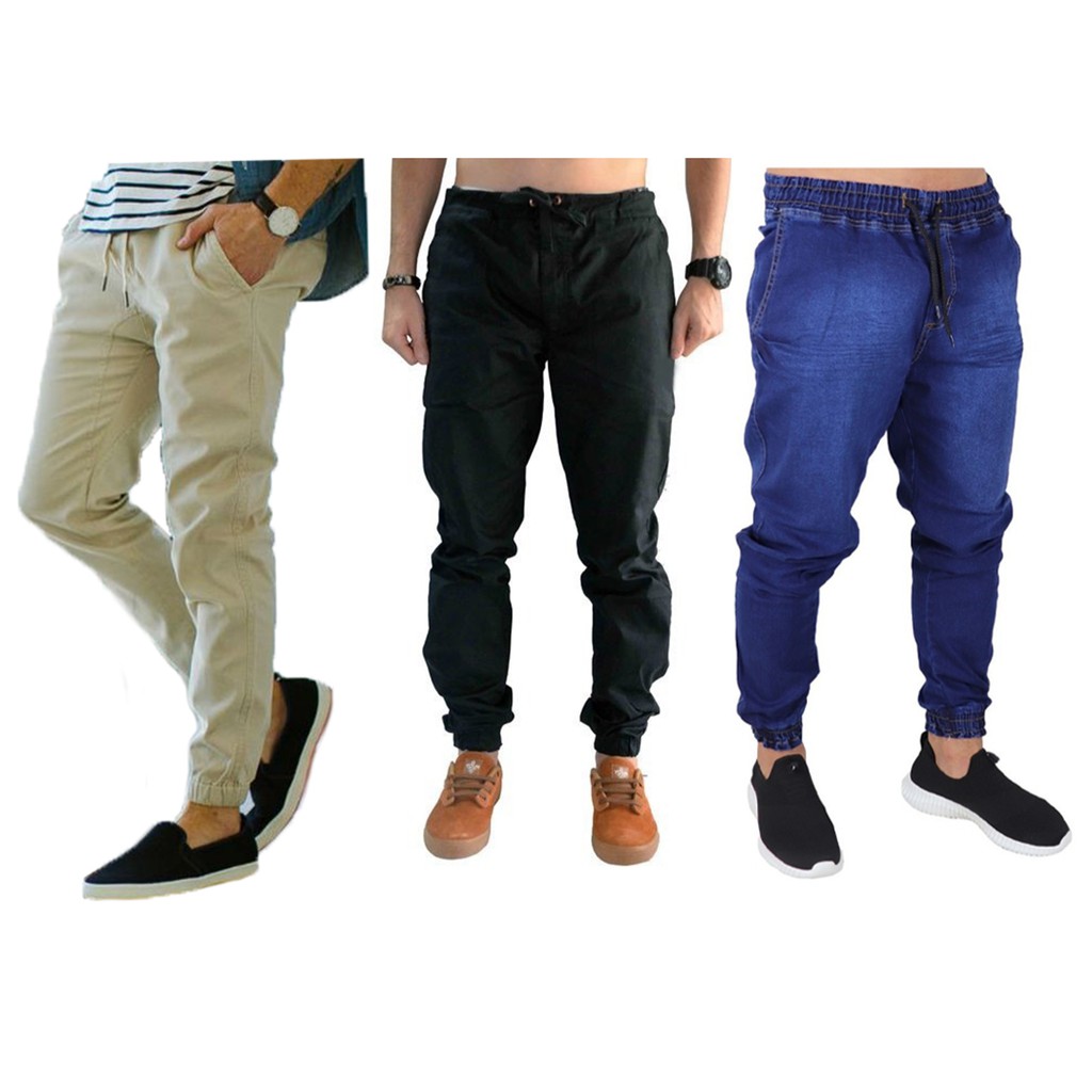 Kit 3 Calças Jeans Camuflada Masculina Jogger Com Punho Lycra Promoção