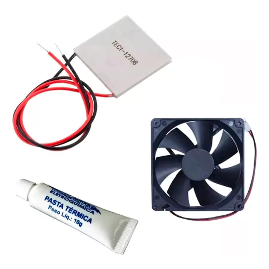 Kit Placa Peltier Tec1-12706 12V Cooler Para Bebedouro Purificador Mini Geladeira Resfriador Pasta Térmica