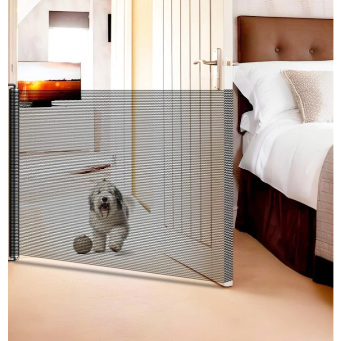 Portão Retrátil para Pets Ajustável 110 a 130cm x 78cm, Grade de Segurança para Cachorros e Gatos, Cor Preto Vendido(s)