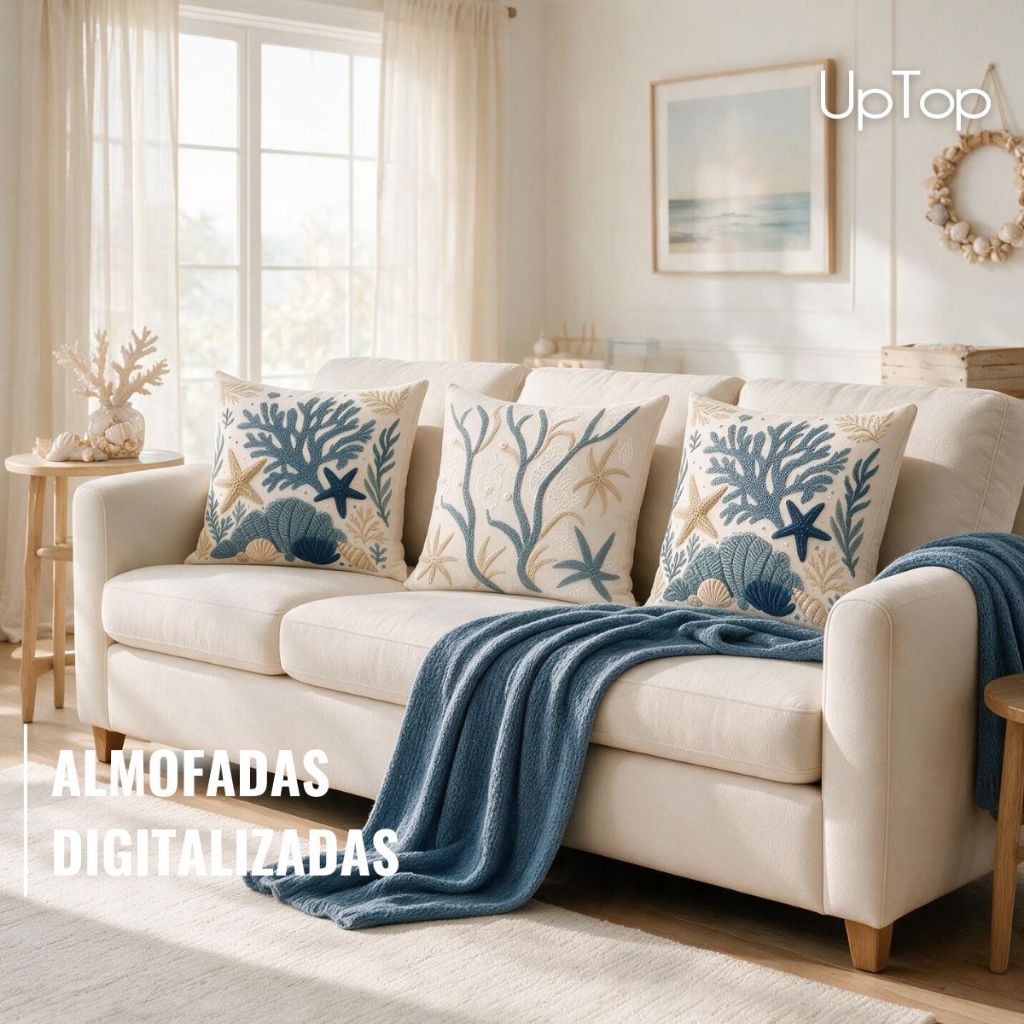 Almofada Decorativa Elegance em Sued com Estampa Digital e Pingente/Pérola