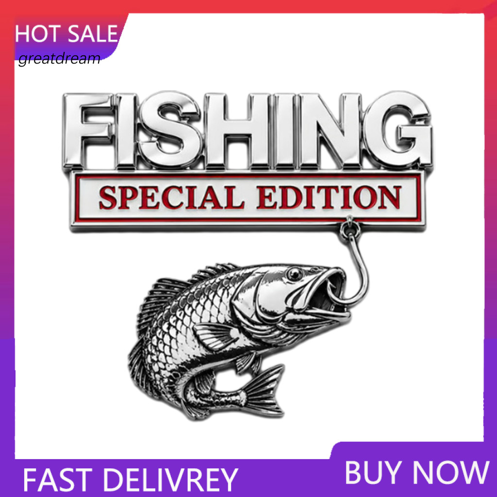 Truck Fishing Decal High-relief Sticker Car Emblem Badge Waterproof Aluminum Metal Fish Hook for Suv Fisherman Gift for