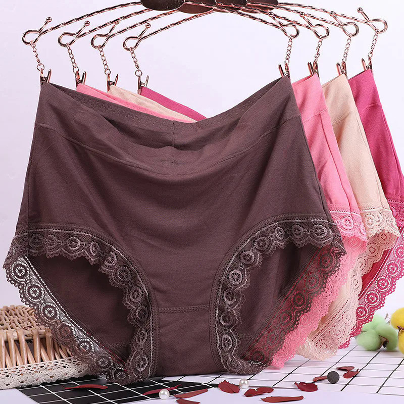 Modal plus fat size underwear feminino 200kg cintura alta média de meia-idade e cuecas da mãe idosa