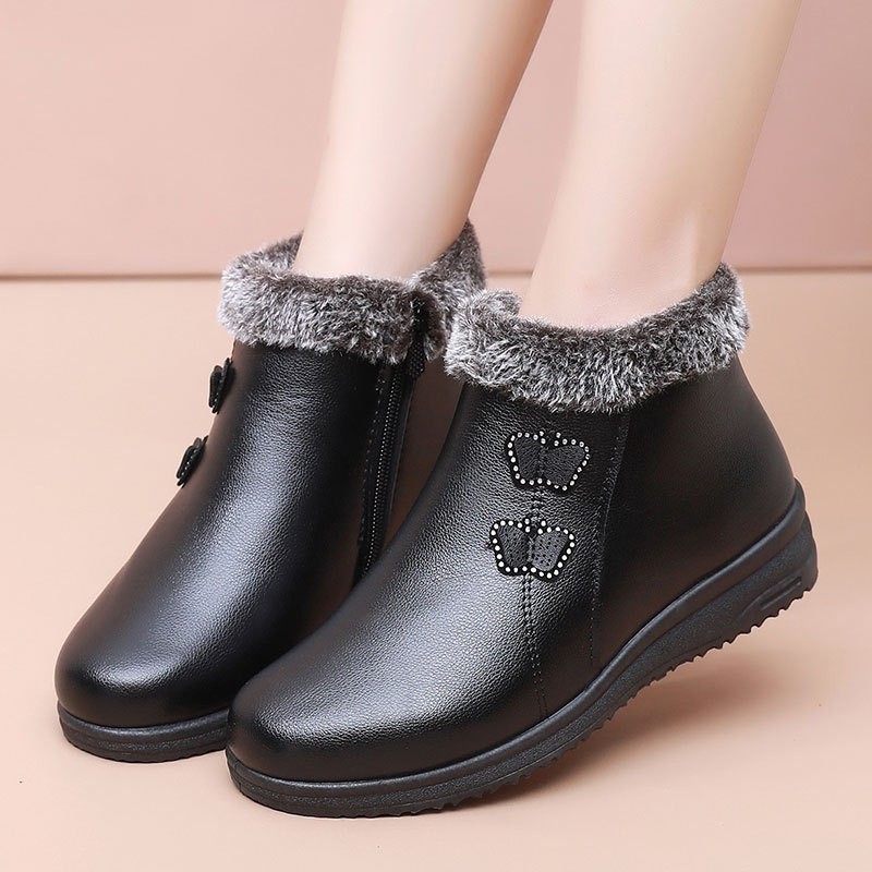 Sapatos de algodão para idosos, sapatos quentes de meia-idade para mulheres idosas, botas curtas, avó, à prova d'água, a