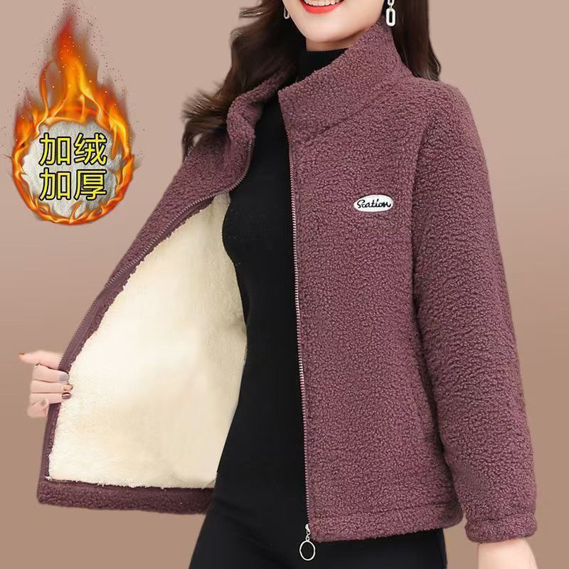 Mãe outono inverno roupas casaco de lã de cordeiro novo estilo de meia-idade roupas femininas idosas forro de lã engross