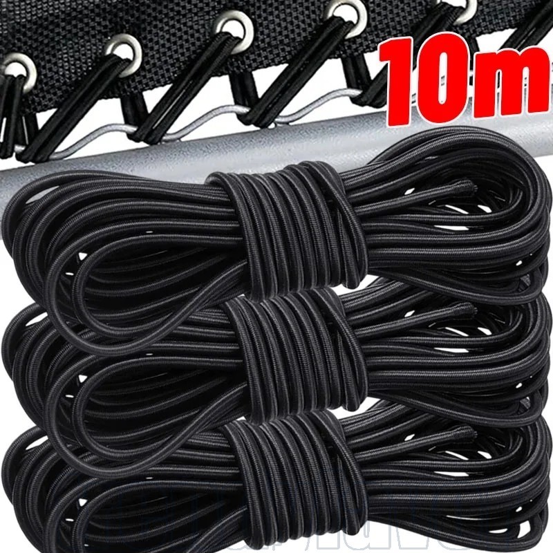 Corda Elástica Forte De 10M 2/2.5/3mm-Fita Redonda-Preta-Elásticos Resistentes-À Prova De Desgaste , Portátil-Para Tenda