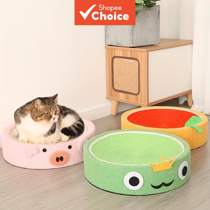 Cama Arranhadora Redonda para Gatos com Desenho Animado Fofo, Sisal Resistente ao Desgaste