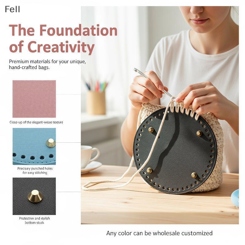 [Fel] Bolsa Redonda De Couro PU Com Rebite Inferior Reforçado Base Resistente Ao Desgaste Para Crossbody De Crochê DIY F