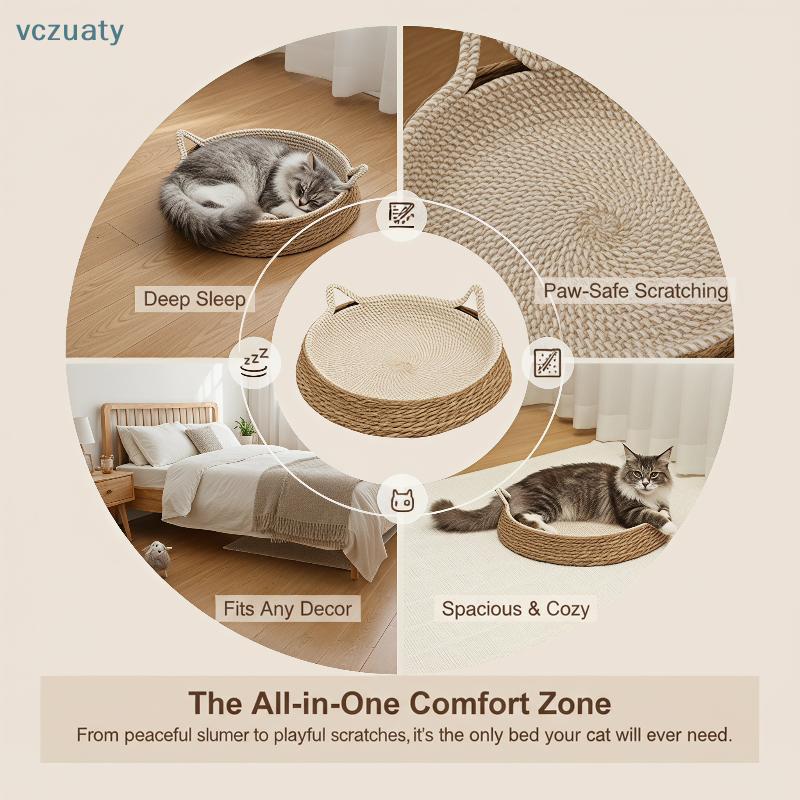 vczuaty Cama De Gato Tecida Em Rattan , Almofada Redonda Para Arranhar Gatos , Resistente Ao Desgaste , Sem Derramamento
