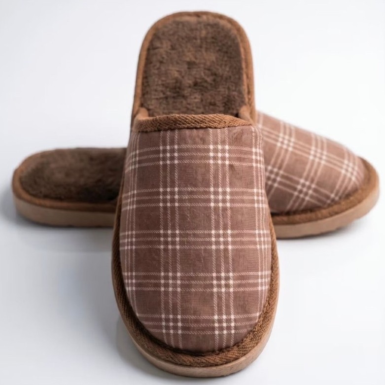 Pantufa Masculina Xadrez Peluciada Quentinha Antiderrapante Confortável Inverno