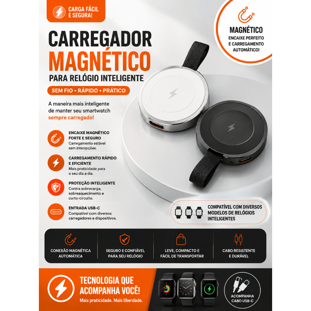 Carregador magnético sem fio de relógio inteligente YD68