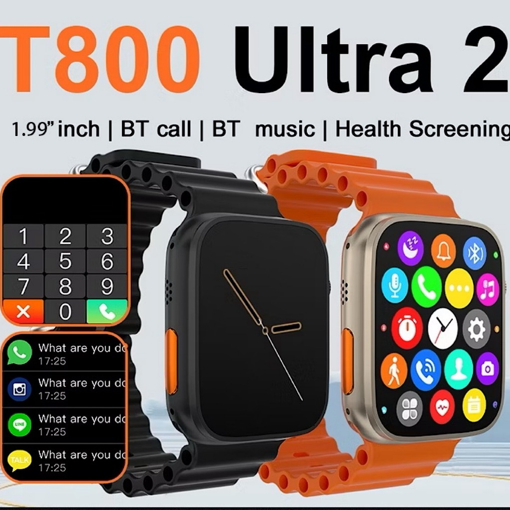 Lançamento Relógio T800 Ultra 2 Series 9 Smartwatch Carregador Sem Fio À Prova D'água Com 2 pulseira para ponta entrega-