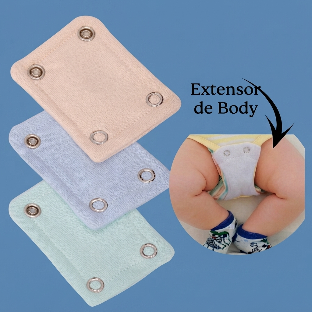 Kit 2 Alongadores rectangulares de Body Bebê Infantil Extensor para Body com Botão de Pressão Ajustável