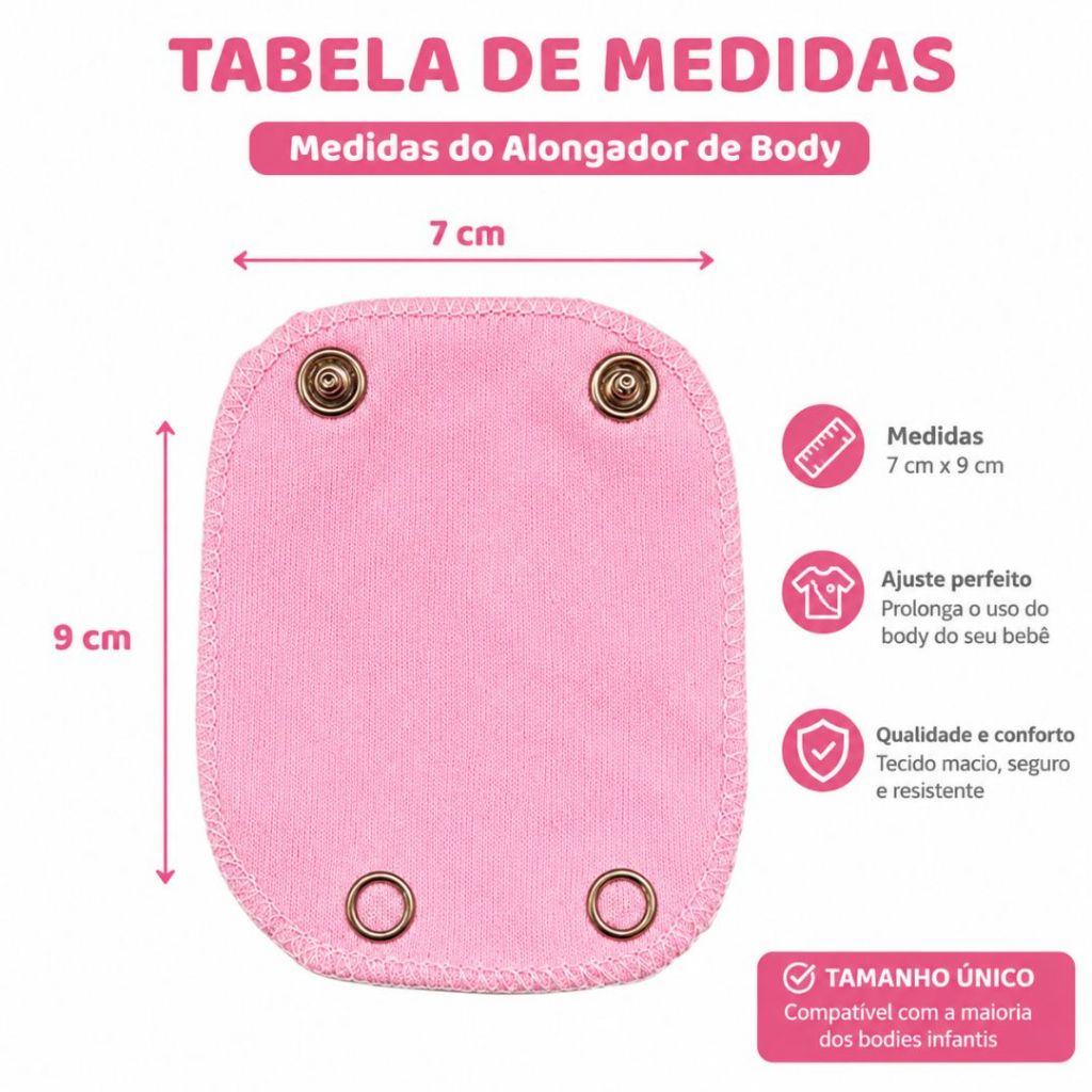 Kit 10 Alongadores de Body rectangulares Bebê Infantil Extensor para Body Botão de Pressão Cores Sortidas