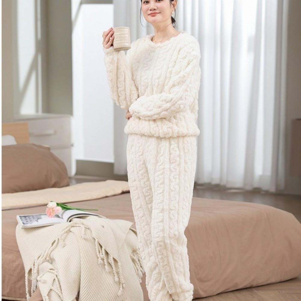 Conjunto De Pijama Feminino TEVO , Roupa De Dormir Longa De Lã Macia E Aconchegante , Outono Inverno Simples Casa De Vel