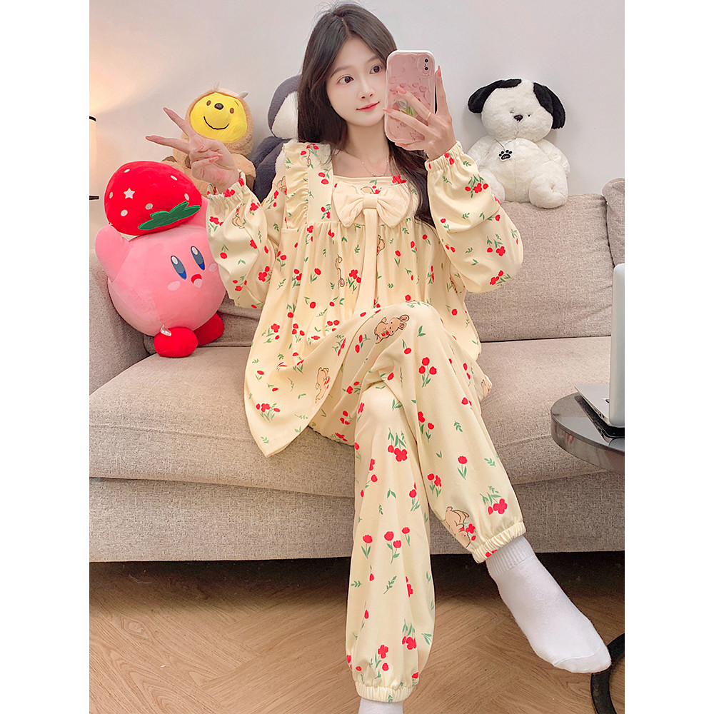 Pijamas de veludo alemão feminino outono inverno engrossado flores de manga comprida 2024 novo estilo senhoras Coral vel