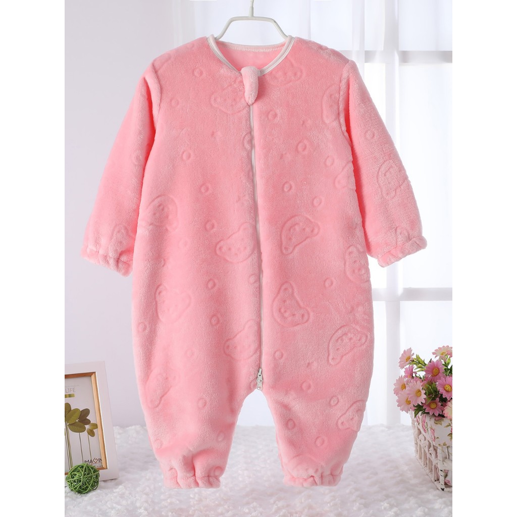 Bebê bebê saco de dormir crianças primavera outono inverno flanela pijamas de uma peça de manga comprida solto Coral vel