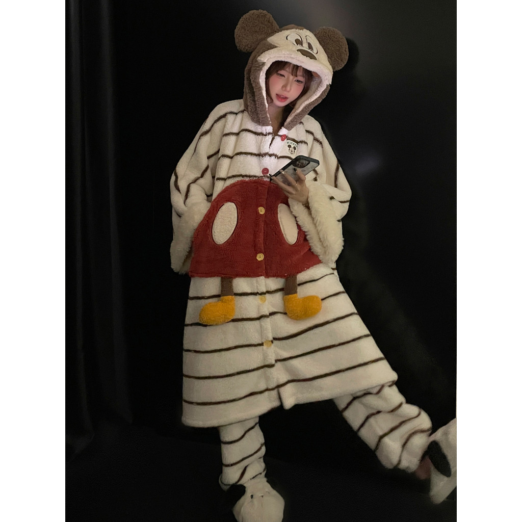 W inverno novo estilo Mickey dos desenhos animados Coral velo doce menina manto pijamas menina bonito estudante mais vel