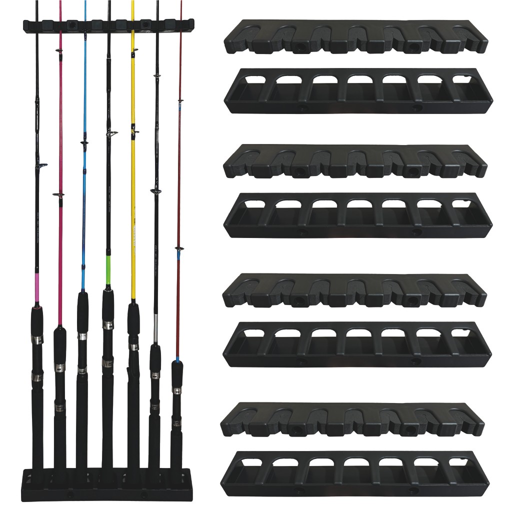 Kit com 4 Suportes Organizadores Varas Pesca 7 Lugares Parede Rack Expositor