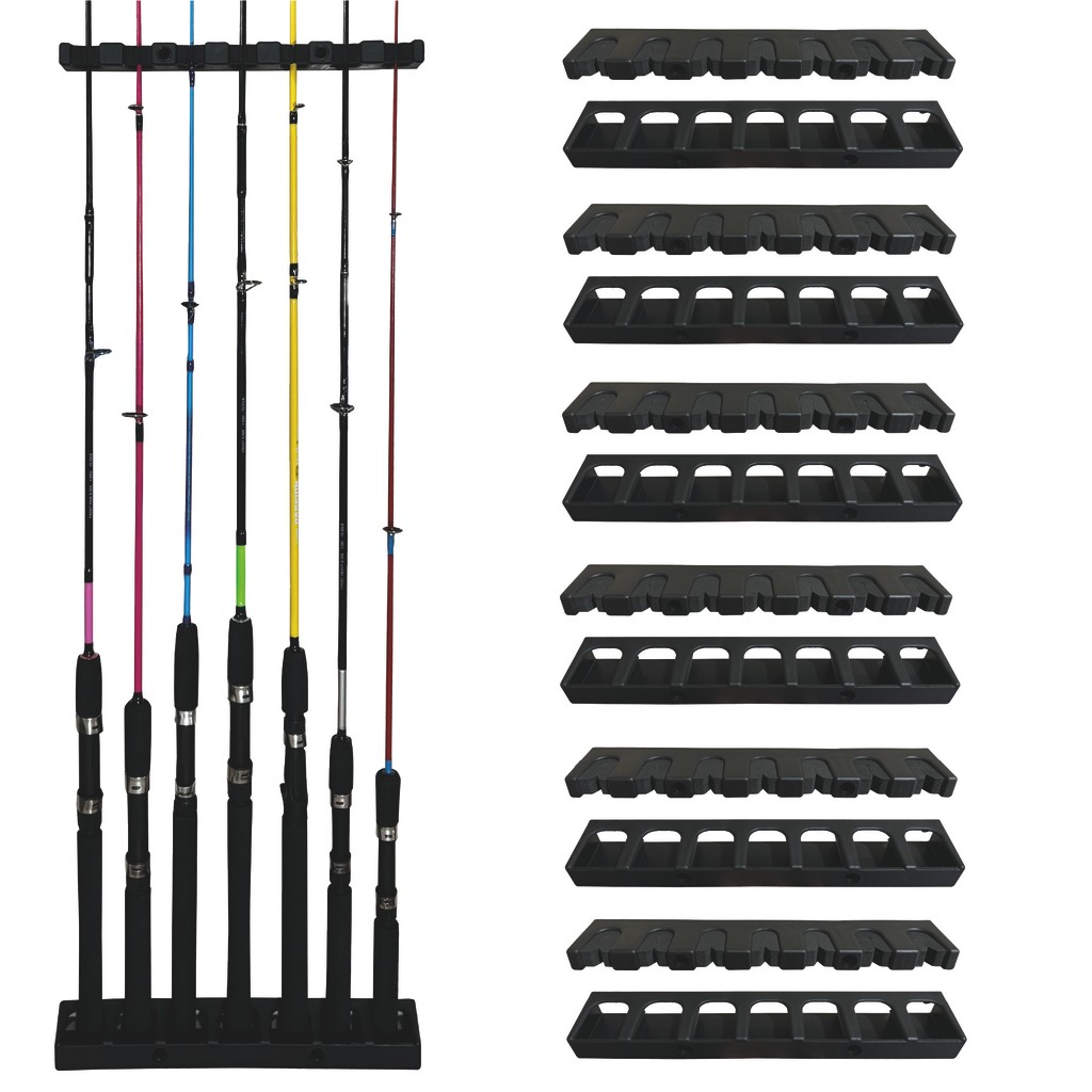 Kit com 6 Suportes Organizadores Varas Pesca 7 Lugares Parede Rack Expositor