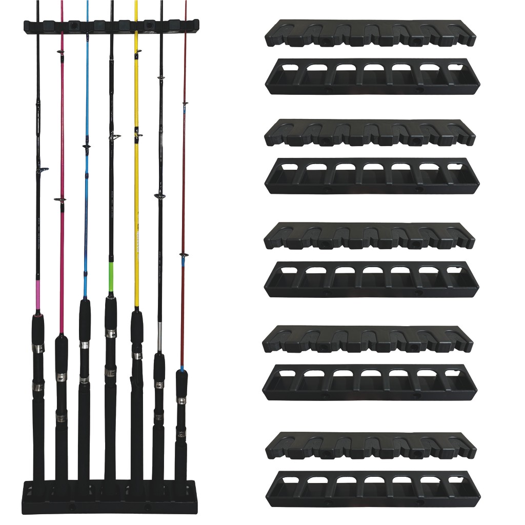 Kit com 5 Suportes Organizadores Varas Pesca 7 Lugares Parede Rack Expositor