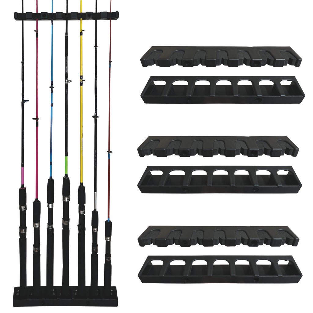Kit com 3 Suportes Organizadores Varas Pesca 7 Lugares Parede Rack Expositor