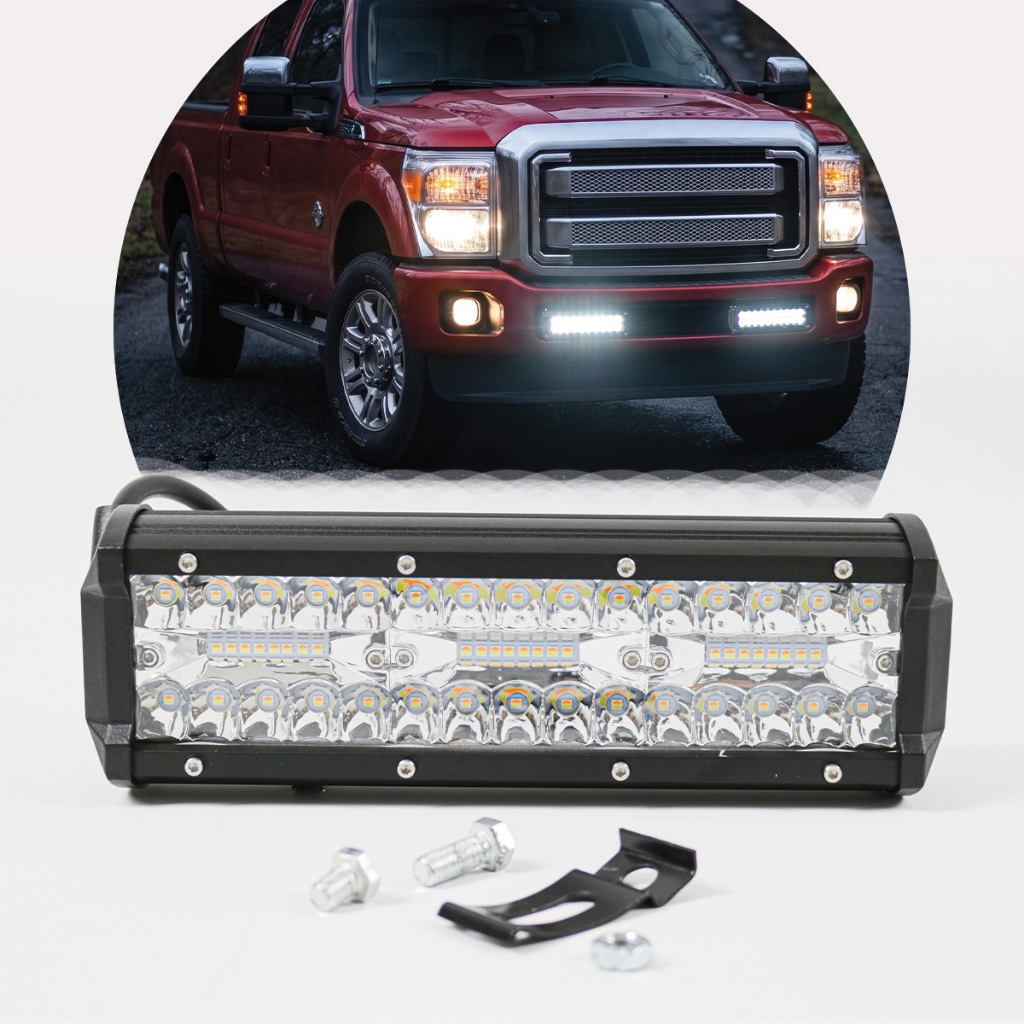 Farol Led Barra 180w 24cm Trator Carro Moto 6000k C/ Strobo