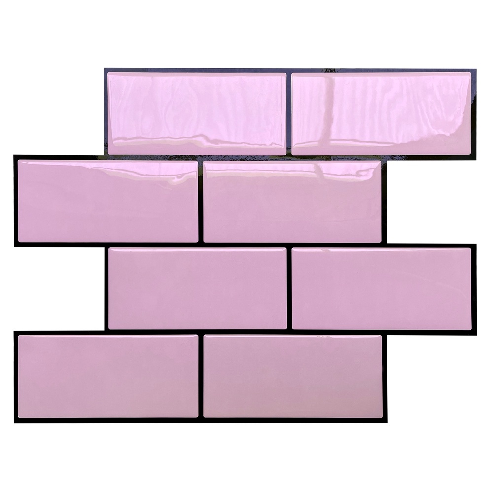 Kit 15 placas Pastilha Adesiva Metro Light Pink Subway Pink Lavável 29 X 24cm Com Rejunte Preto
