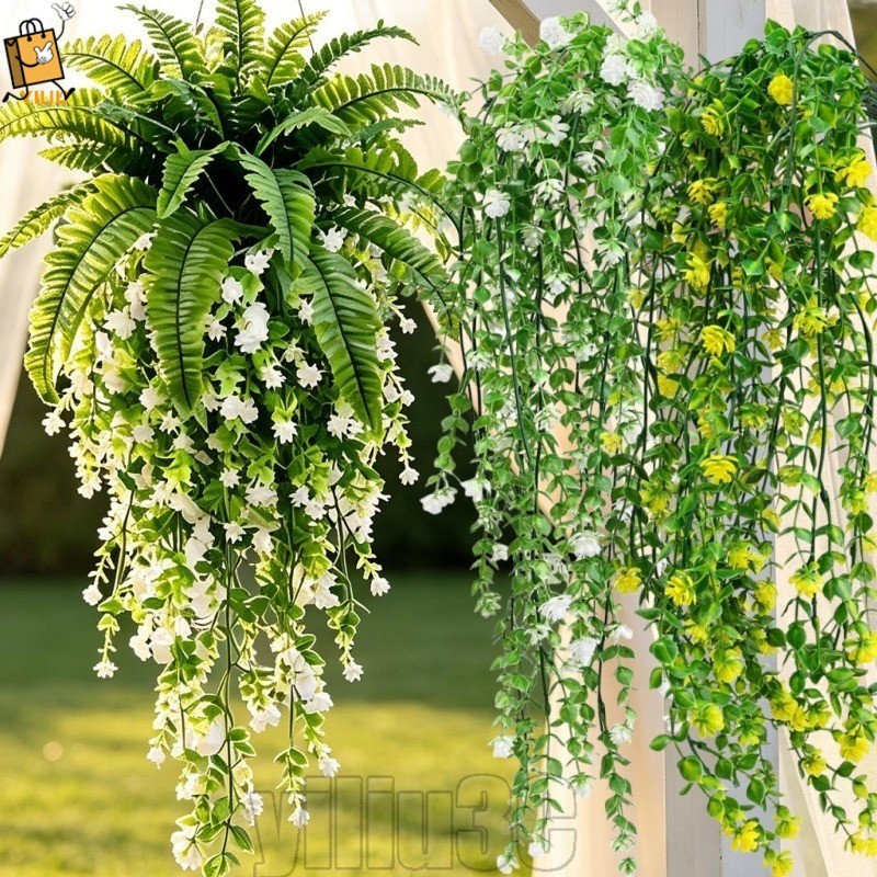 [Prim] 2-1Set Artificial Persa Samambaia E Camélia-Simulação Planta De Rattan-Falsa Pendurada-Flor-DIY-Decoração De Casa