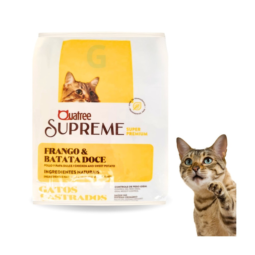 Quatree Supreme Gatos Castrados Frango 1kg – Super Premium, Controle de Peso e Saúde Urinária