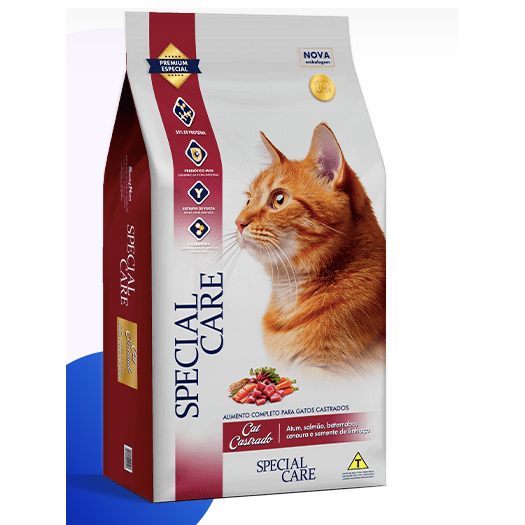 Ração Premium Gato Castrado Special Care Cat 10,1kg Atum e Salmão 32% Proteína Controle de Peso