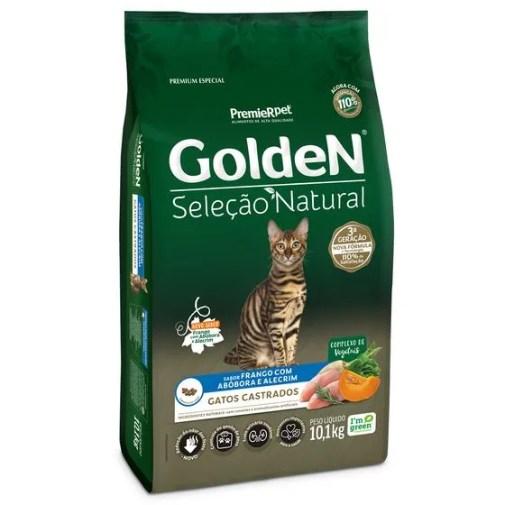 Golden Seleção Natural para Gatos Castrados 10kg - Saúde Urinária e Controle de Peso