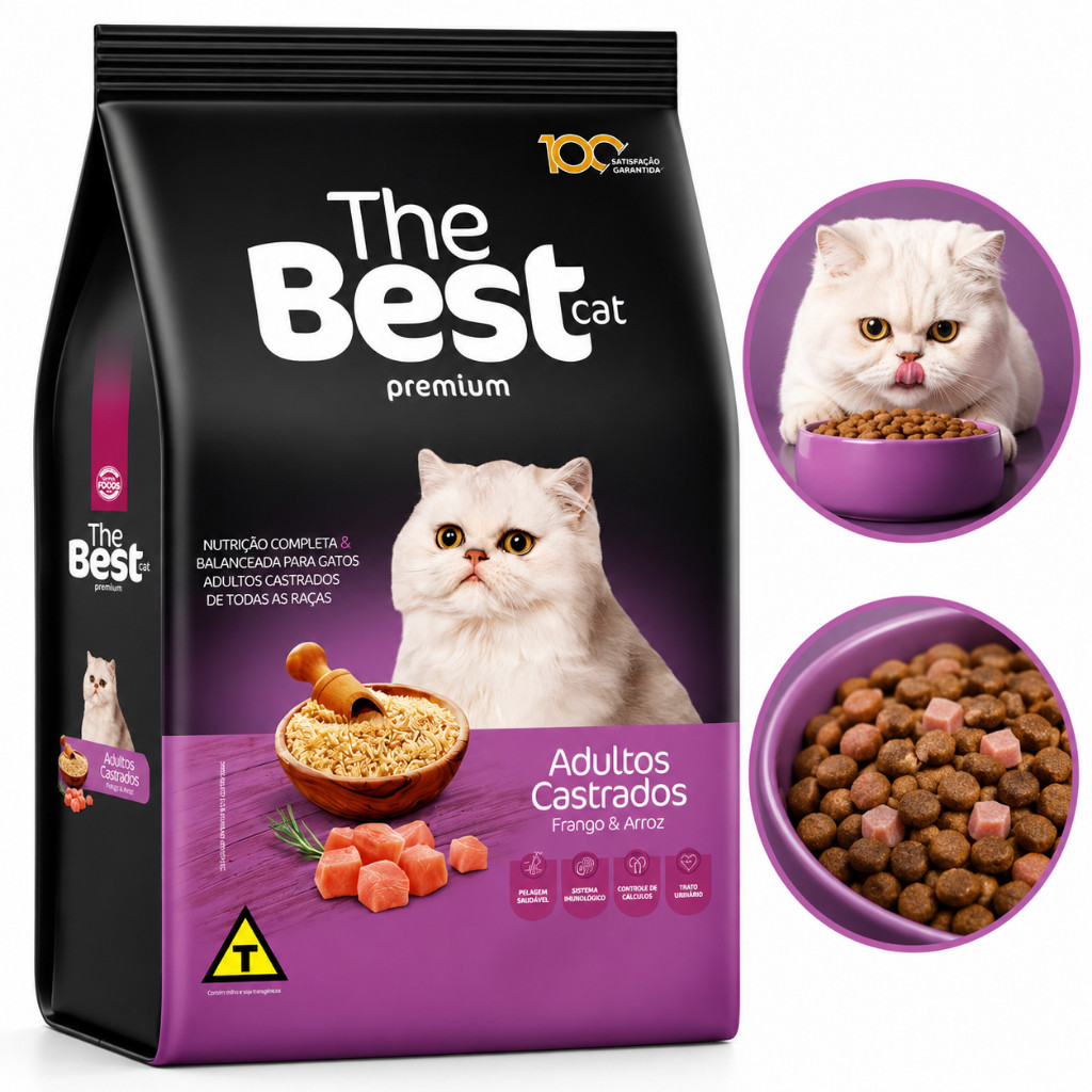 Ração Premium Gatos Adultos Castrados The Best Cat Frango Arroz 10,1kg Controle Peso