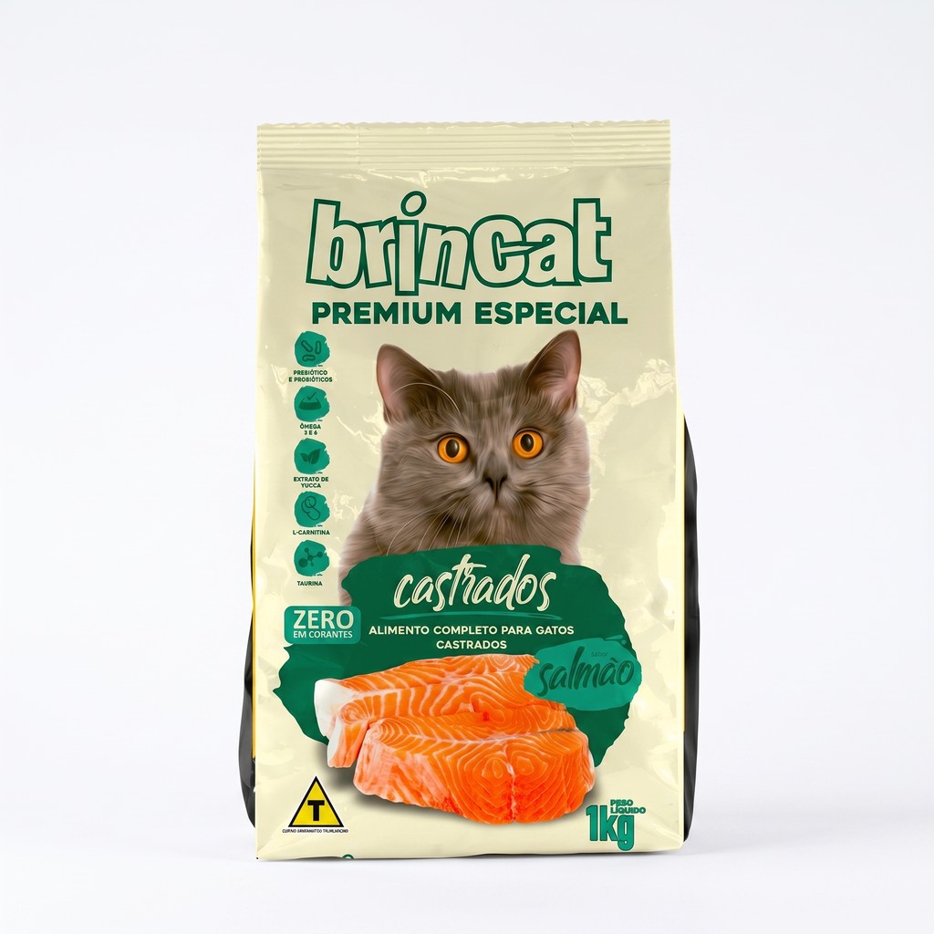 Brincalhão Ração Seca Gatos Castrados Sabor Salmão 1kg Controle Peso