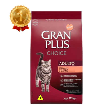 Ração GranPlus Choice para Gatos Adultos - Frango e Carne 10,1kg: Controle de Peso e Saúde da Pele