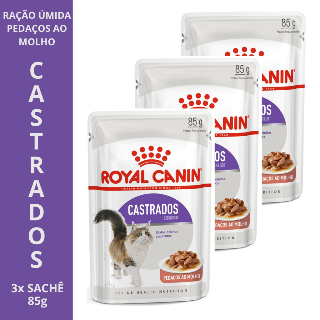 🐱 Ração Úmida Royal Canin KIT 3 Sachê Gatos Castrados 85g - Controle de Peso e Saúde Urinária ⭐