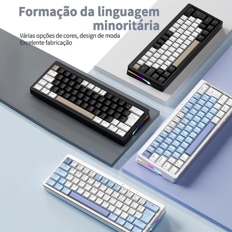 Teclado Gamer Mecânico Layout ABNT2 RGB Com Fio Hotswap Ergonômico Switch Vermelho Azul Marrom para Jogos FPS e Trabalho