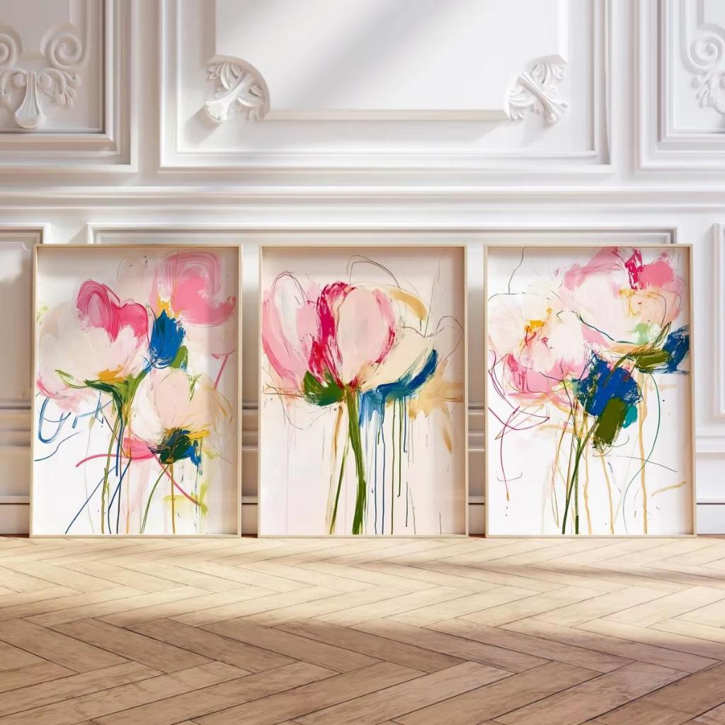 Quadros decorativos arte floral contemporânea elegante (3 peças)