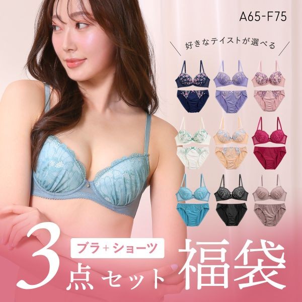 Pacote da Sorte de 3 Conjuntos de Sutiã e Calcinha (Tamanhos A-F) (49FUKU5P) + Envio Direto do Japão