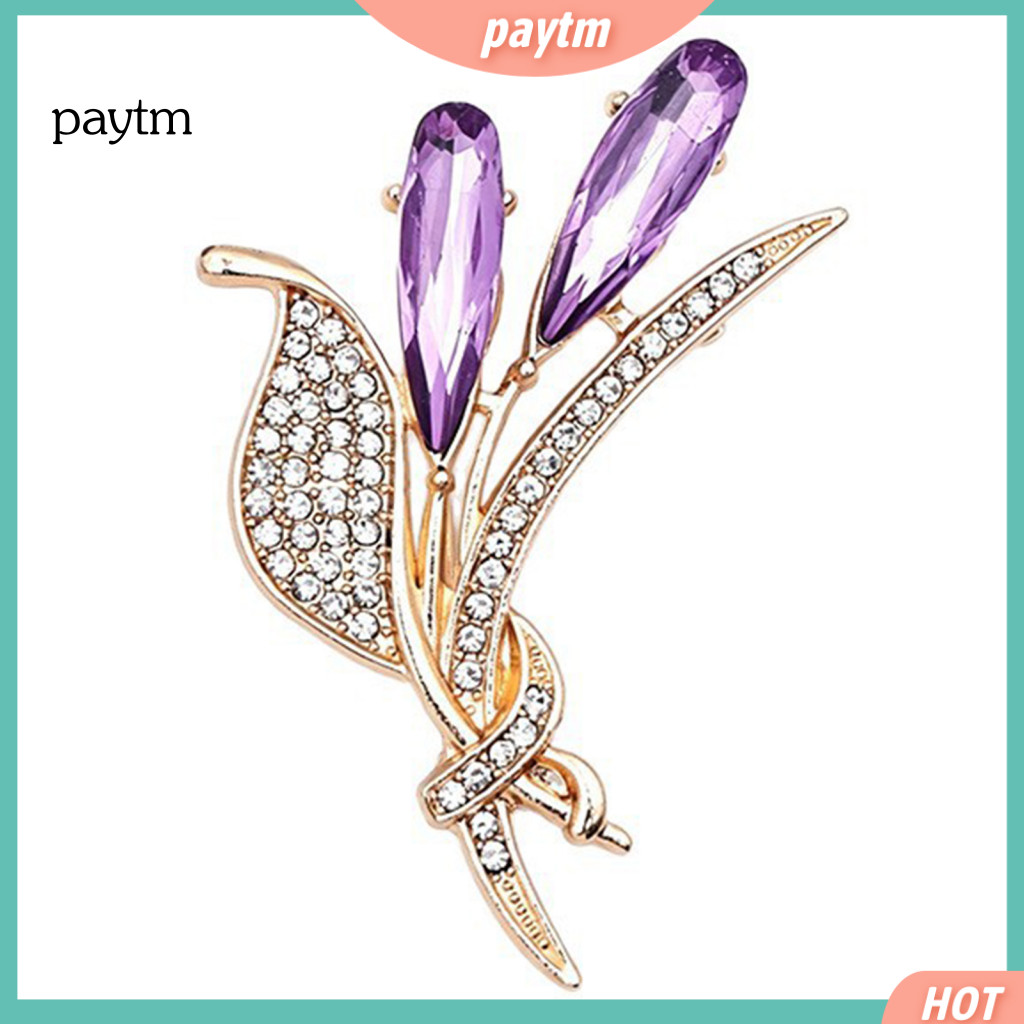 Wedding Brooch Pin Elegant Ear of Wheat with Rhinestone Purple Lapel Dainty Jewelry for Coats Sweaters Scarves – Styli