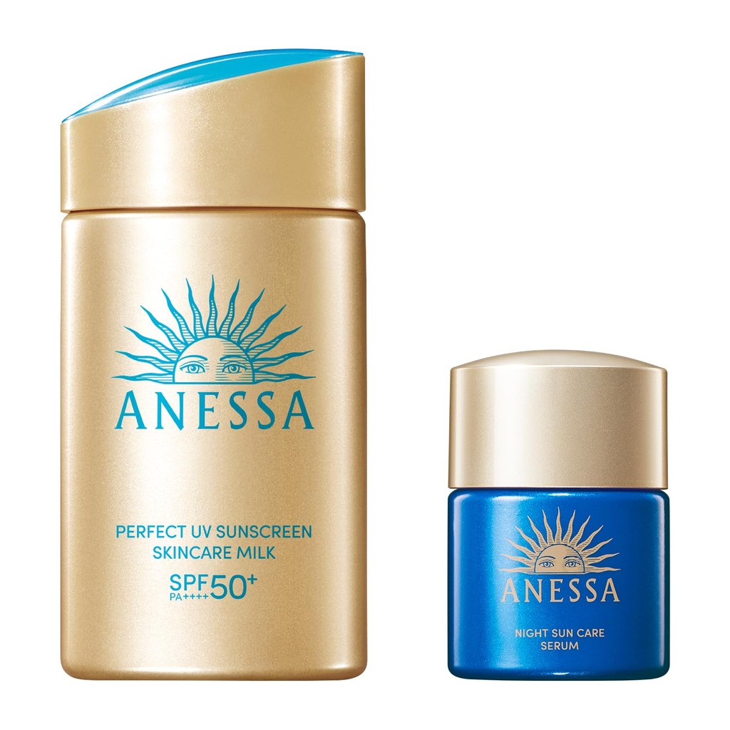 ANESSA Perfect UV Skincare Milk na Night SunCare soro pequeno Conjunto de 60 ml 2024 Modelo SPF50PA Protetor solar