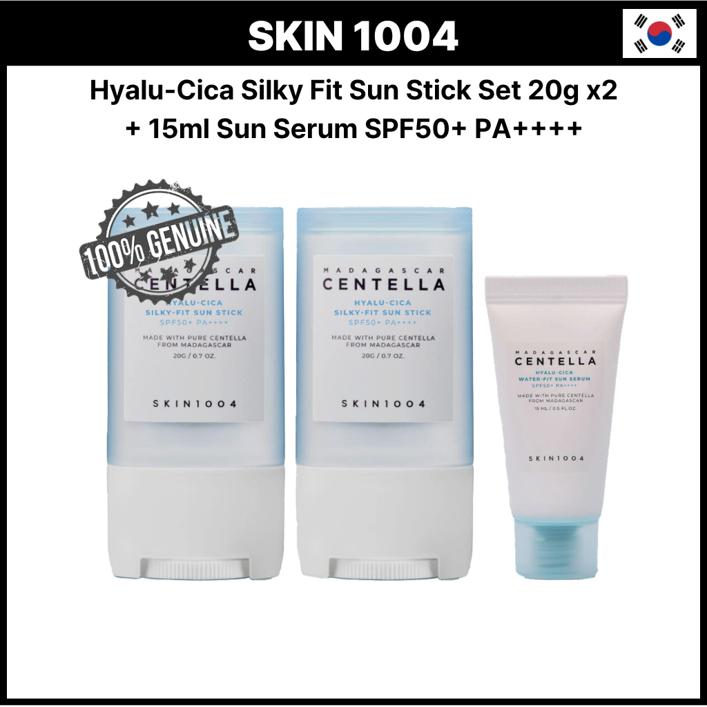 [SKIN1004] Conjunto De Bastão Solar Hyalu-Cica Silky Fit 20g x2 + 15ml Soro Fps50 + PA +