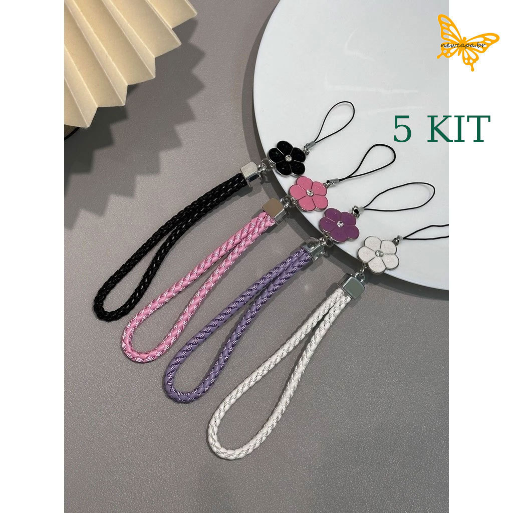 Kit 5 Floral-DIY Feito À Mão Chaveiro-Estilo Anti-Queda Wrist-rope Lanyard Flores Da Moda Coloridas Correias GS005