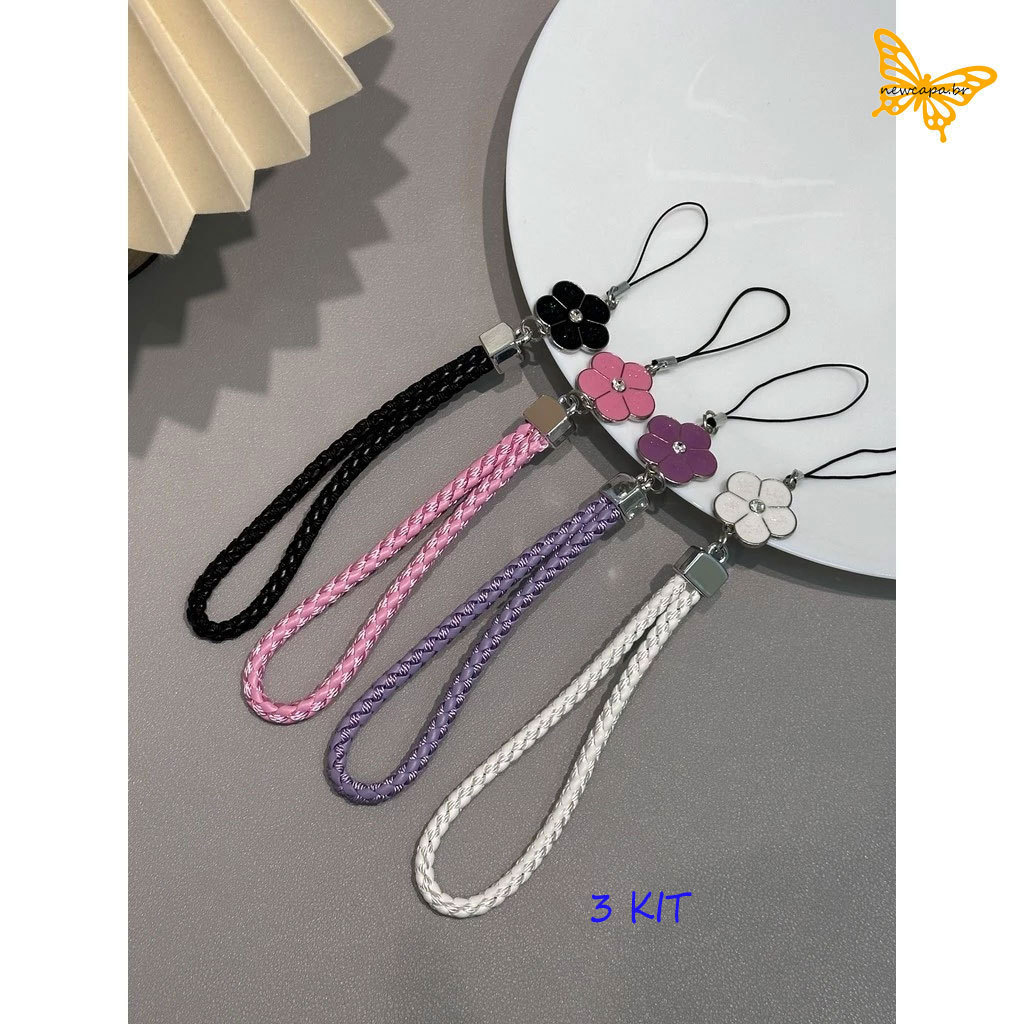 Kit 3 Floral-DIY Feito À Mão Chaveiro-Estilo Anti-Queda Wrist-rope Lanyard Flores Da Moda Coloridas Correias GS005