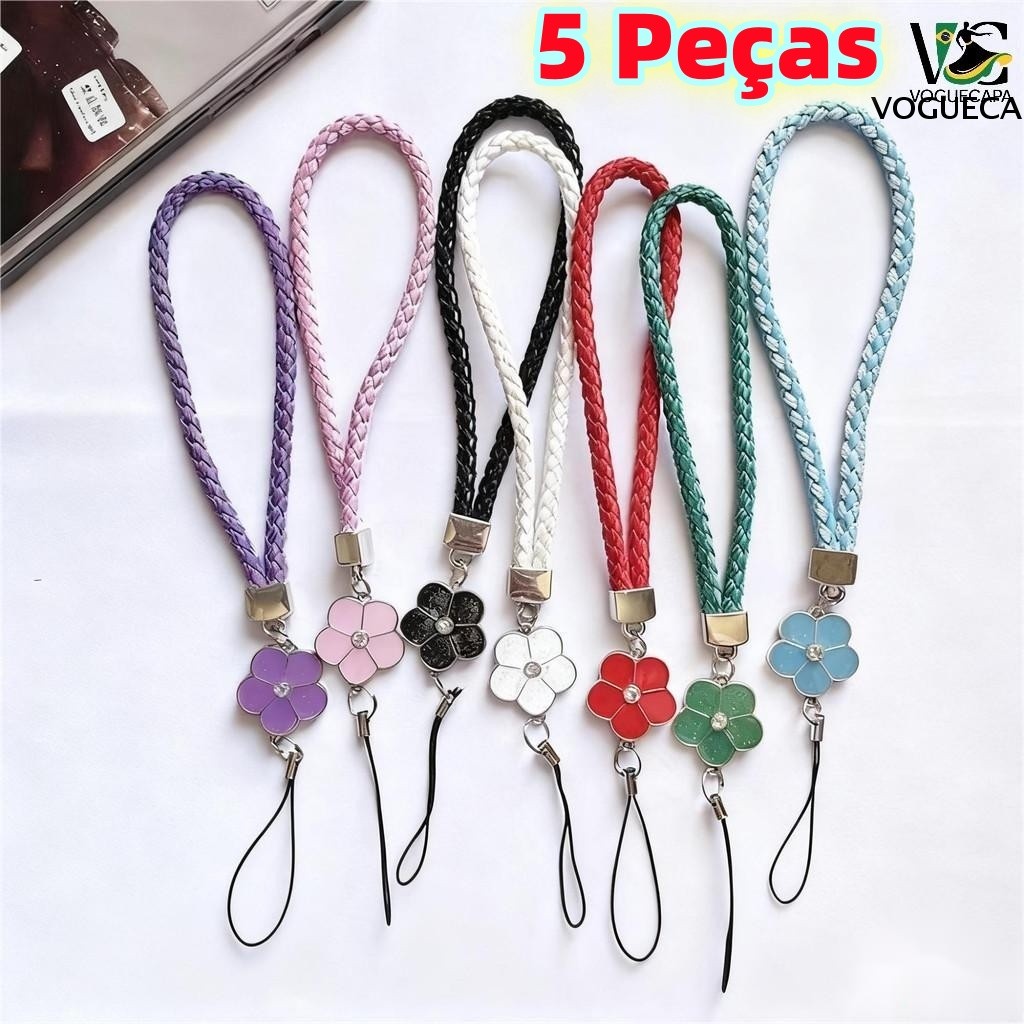 Kit 5 Flores Coloridas Correias Para Telefones Celulares Capinha Lanyard Weave Leather Stretch Wrist-rope Cordão GS005