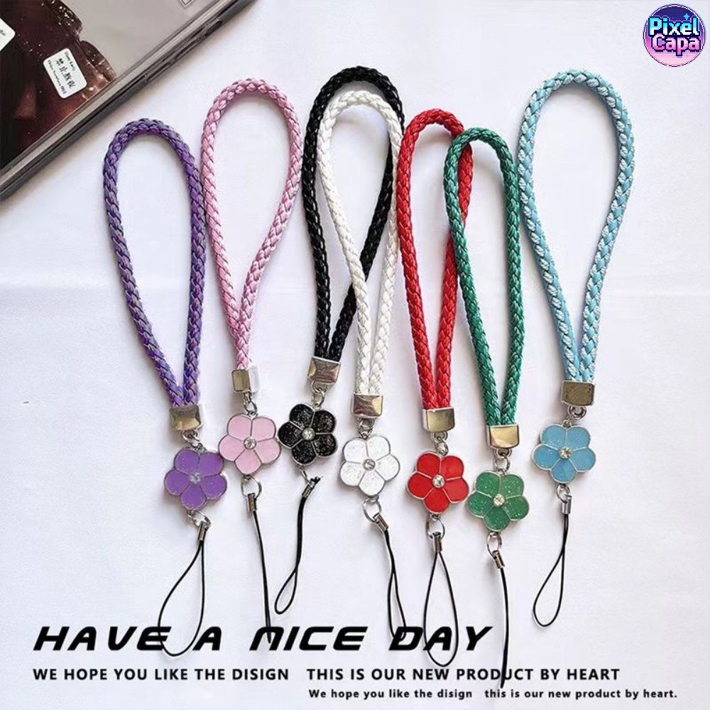 Flores Da Moda Coloridas Correias Para Telefones Celulares Lanyard Weave Leather Stretch Wrist-rope GS005